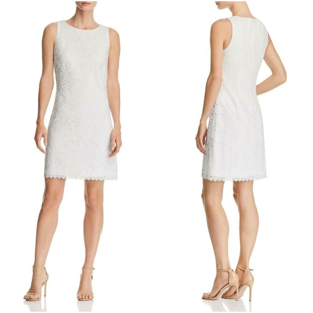 ELIZA J Sleeveless Scallop Hem Lace Sheath Dress
